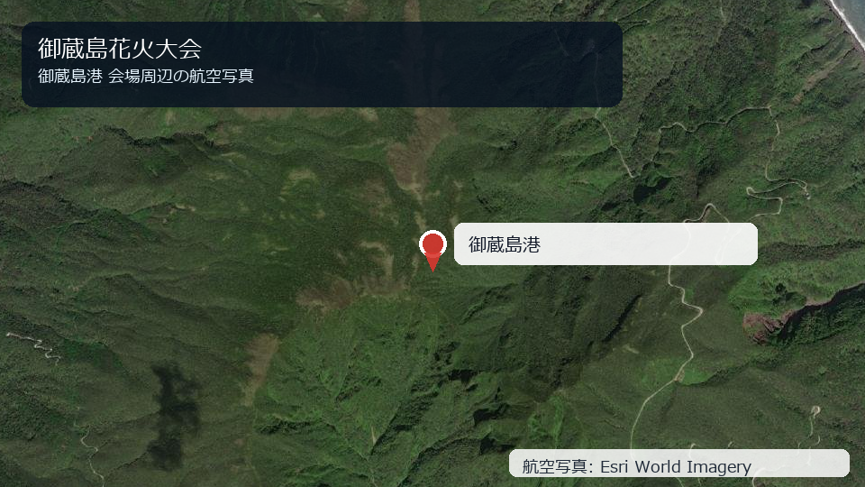 御蔵島花火大会 会場周辺の航空写真