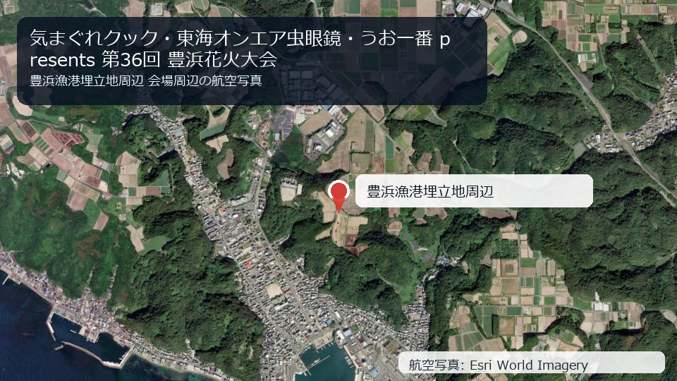 気まぐれクック・東海オンエア虫眼鏡・うお一番 presents 第36回 豊浜花火大会 会場周辺の航空写真